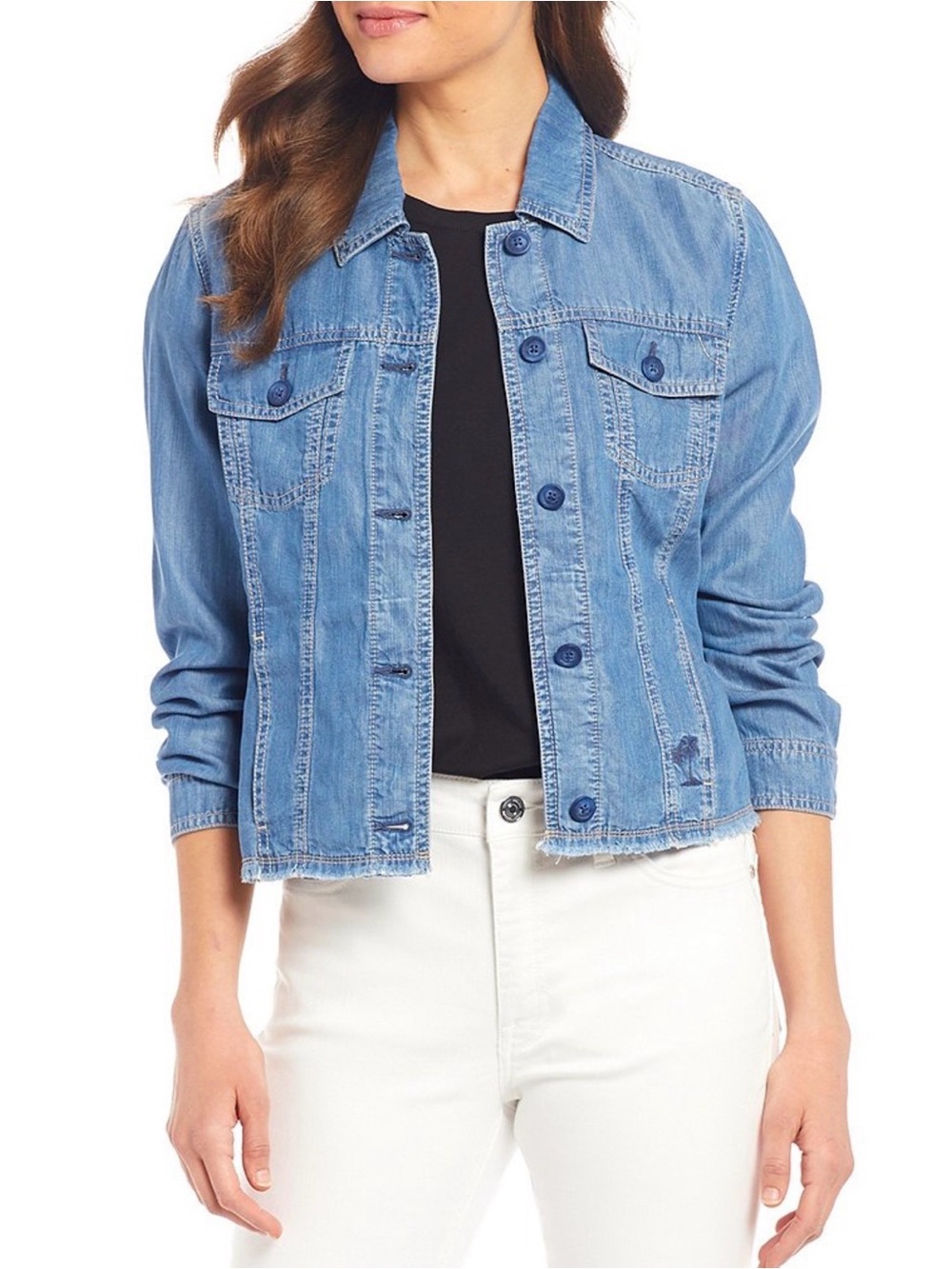 Tommy Bahama Chambray O’Lei Lightweight Chambray Jacket Frayed Hem Sz M